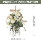 Gcroet Teardrop Wreath - White Artificial Floral Swag Eucalyptus and Chrysanthemum Hanging Decor for Wedding, Holiday, and Farmhouse Wall...