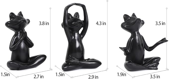 Suoedd Black Frog Figurines Yoga Decor Set of 3 –Frog Yoga Statues for Modern Living Room Table Office Bookshelf Shelves Home Sculptures Decor