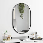 Black Oval Mirror, 17"x30" Oval Bathroom Mirror, Vanity Mirror with Brushed Metal Frame, Wall Mount Mirrors Decor for Bathroom, Bedroom, Entryway, Living Room(Hangs Horizontally or Vertically)