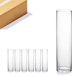 WGVI Quality Thick Weighted Clear Cylinder Glass Vases, 3" W x 12" H, Skinny Bud Vase Narrow Floral Bouquet Flower Arrangements Storage Container Candle Holders Decorative Accents, 6 Pieces