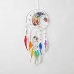 7 Chakras White Dream Catchers Tree of Life Dream Catcher Rainbow Feather Dreamcatcher Wall Decor with Healing Crystal & Fluorite Wall Art Hanging for Bedroom Home Decor Bless Gift Wedding Garden