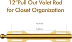 FIRJOY 12" Valet Rod for Closet Pull Out (2 Pack, Brushed Gold)