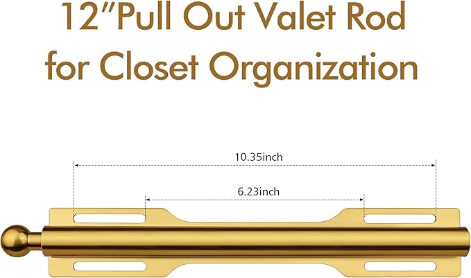 FIRJOY 12" Valet Rod for Closet Pull Out (2 Pack, Brushed Gold)
