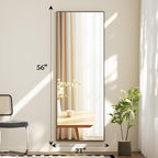 BEAUTYPEAK Full Length Mirror with Stand, 56"x21" Floor Mirror with Aluminum Alloy Thin Frame, ShatterVue Tempered Full Body Mirrors, Free Standing or Wall-Mounted Mirrors for Living Room, Black