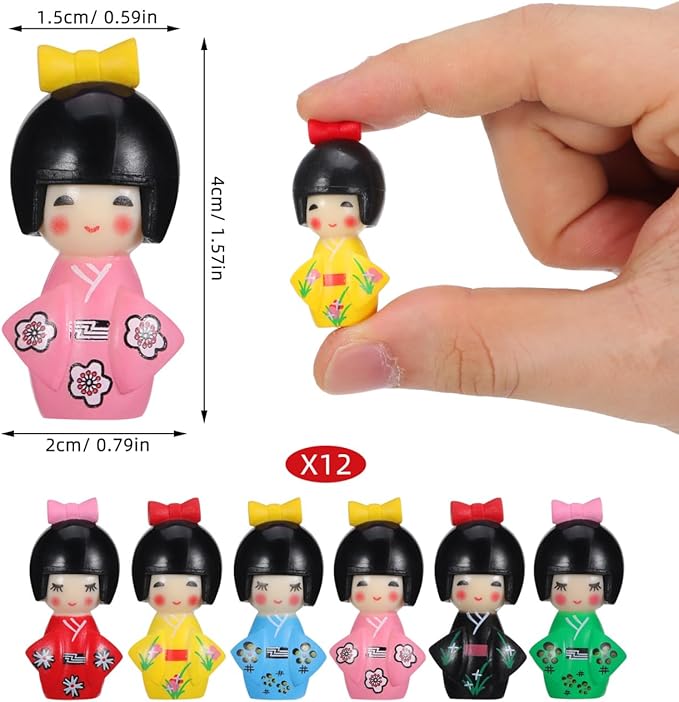 IMIKEYA 12Pcs Japanese Kimono Dolls Resin Miniature Kimono Ornament Figurines - Asian Geisha Decor for Home Table Party Favor Fairy Garden Decoration