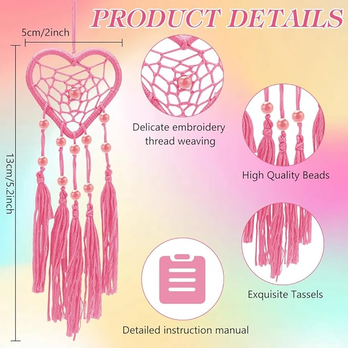 INFUNLY 24 Set DIY Small Dream Catcher Kit Candy Colors Mini Dream Catcher Kit Star/Moon/Heart/Round Handmade Dreamcatcher Kit with Instructions Hanging Ornament for Bedroom Car Mirror Keychain Bag