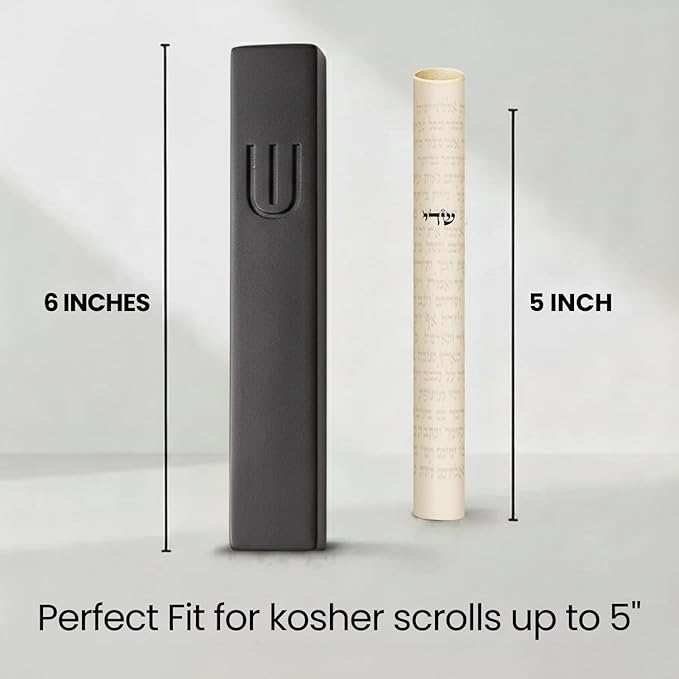 SURI Mezuzah for Door with Scroll – 6 Inch Modern Mezuzah Case with Non Kosher Scroll Included, Fits up to 5” Scroll, Easy Adhesive Installation, Gift Box Included