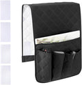 RETON Sofa Armrest Organizer with 5 Pockets, Non Slip Remote Control Caddy with 8 Pieces of Hook and Loop Fasteners, Armchair Caddy Holder Storage for Magazine Recliner Book TV Phone (Black)