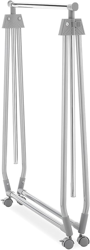 Whitmor Foldable Garment Rack - Rolling Clothes Rack - Adjustable Height - Silver