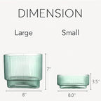 Short Glass Vases, Set of 2 Green Glass Vases for Tulips, Ribbed Vase for Flowers, Modern Small Vase for Living Room, Dining Room, Bathroom, Desk, Shelf, Wedding, Office