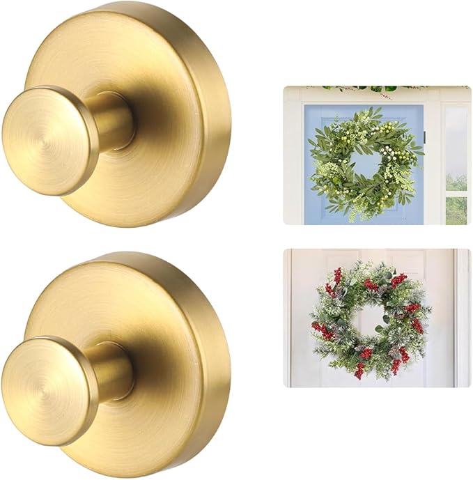 Suction Cup Wreath Hanger，Suction Cup Hooks Hanging 15 Lbs，Waterproof Suction Cup Wreath Holder for Windows, Shower, Wreaths，Smooth Doors (Gold, 2)