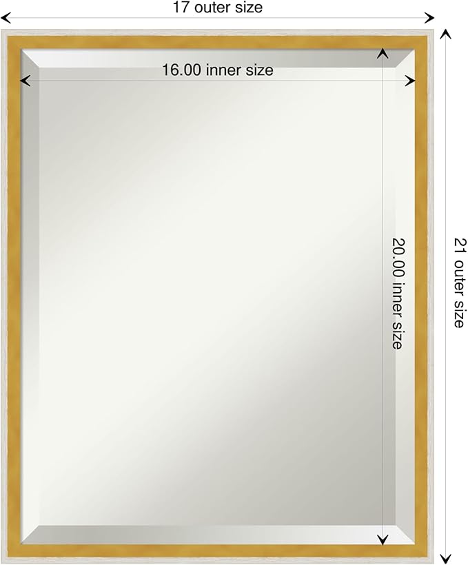 Amanti Art White Wall Mirror 21x17 Paige White Gold Rectangle Bathroom Mirror for Wall Decor Living Room, Small Modern Wood Frame, Hangs Horizonally and Vertically, Bathroom Decor, Beveled Edge