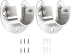 2 Packs Stainless Steel Closet Rod End Supports 1-1/3 Inch Wardrobe Bracket Heavy Duty Closet Pole Sockets Flange Rod Holder, U-Shaped with Screws, Silver