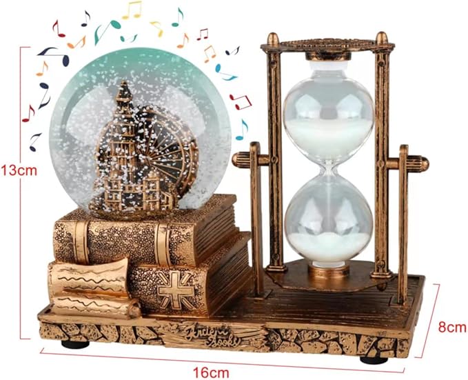 LED MusicCrystal Snow Globe， Sand Timer ，Hourglass,Home Decor,Table Decor for Living Room ，Office Desk Decorations[Brass Ferris Wheel]