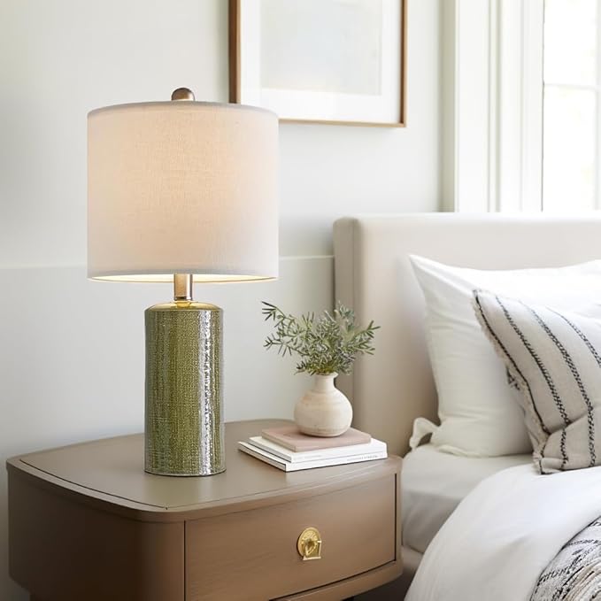 G-SAFAVA 20.25" Small Table Lamps Set of 2 Modern Ceramic Lamps for Living Room Farmhouse Bedside Lamps Boho Lamps for Night Stands Green Bedroom Lamps Side Table Lamps End Table Lamps