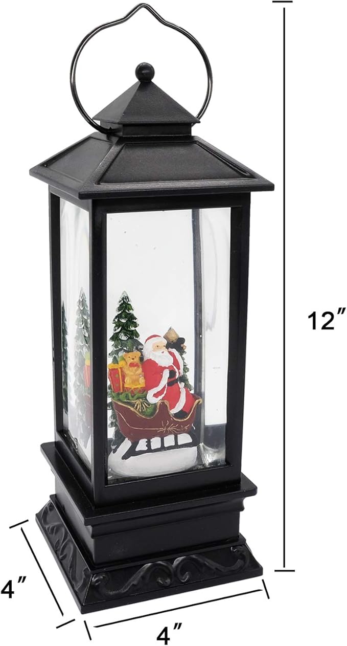 Wondise Lighted Musical Snow Globe Lantern with 6 Hour Timer, 12 Inches USB Powered & Battery Operated Spinning Water and Swirling Glitter Christmas Snow Globe Lantern Gifts(Santa Claus and Sleigh)
