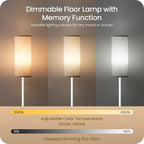 White Floor Lamps for Living Room with Remote and Foot Switch, 64.4” Modern Standing Tall Lamp, Dimmable Corner Lamp for Bedroom, Office, Bulb Included, 3000K-6500K, FCC Listed WW06LD05W1