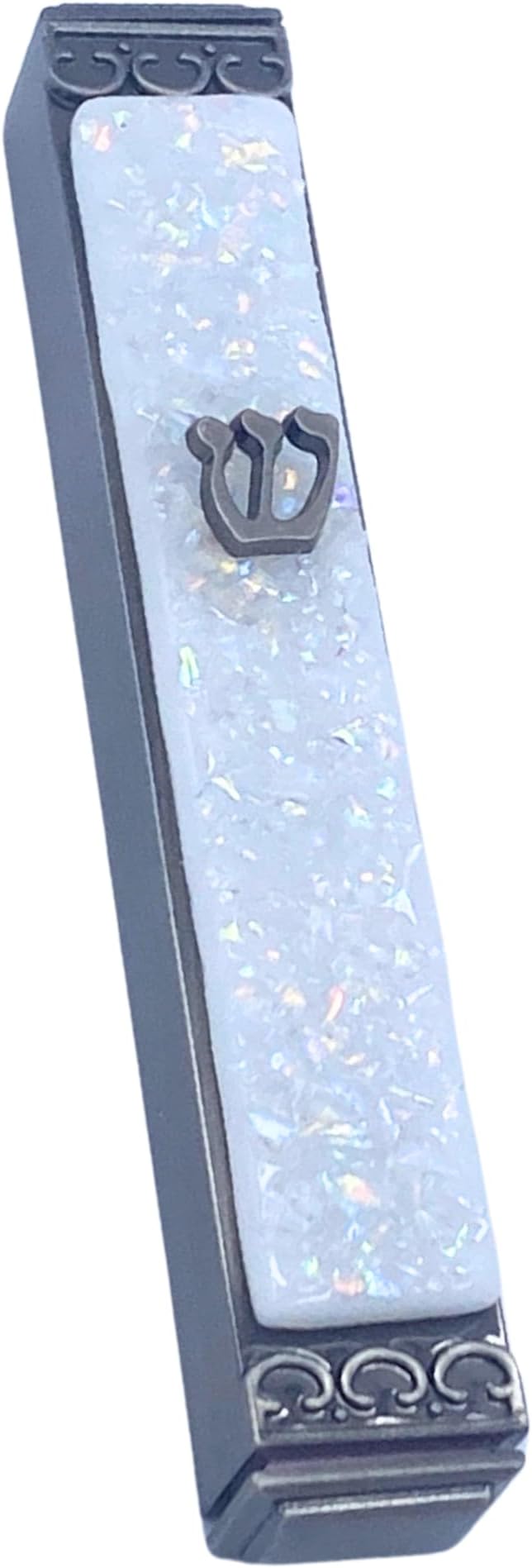 Sparkling Art Glass Mezuzah - Easy Mount Indoor or Outdoor - Weatherproof Metal Case - Gift Box and Non-Kosher Scroll Included - Hand Made in USA - Guaranteed for Life! (Sparkling White)