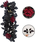 Artificial Rose Flower Swag,Artificial Sunflower Swag, 24 Inch Decorative Swag with Pumpkins Berries and Black Leaves for Halloween Home Front Door Lintel Wedding Arch Party Tabletop Wall Decor(#3)
