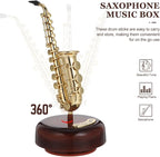 Mini Saxophone Music Box, 7.9in Classic Home Decorative Saxophone, Small Musical Mum Trinket Instrument Ornaments for Home Decoration Housewarming Desktop