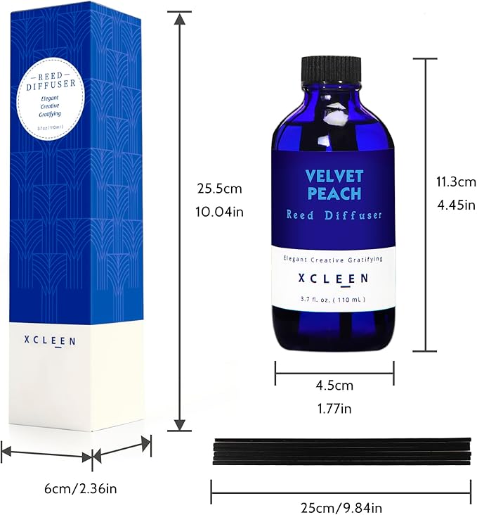 Xcleen Reed Diffuser Set, Velvet Peach Scent Fragrance Oil Diffuser, Reed Diffusers for Home, Bathroom Air Fresheners & Decor