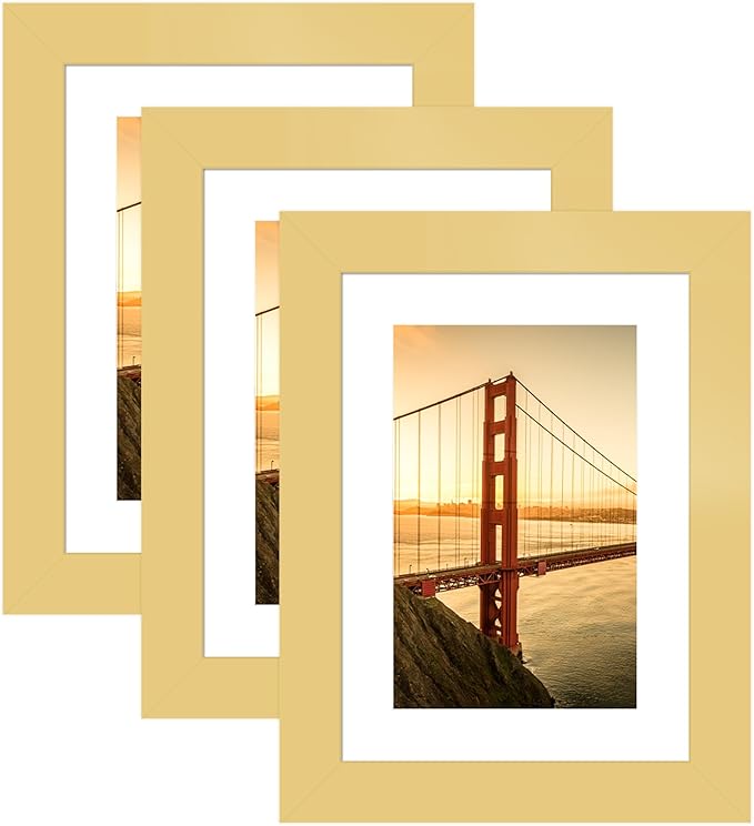 5x7 Picture Frame 3 Pack - Gold Poster Frame Display Pictures 4x6 with Mat or 5 x 7 Without Mat for Wall Hanging Horizontal and Vertical