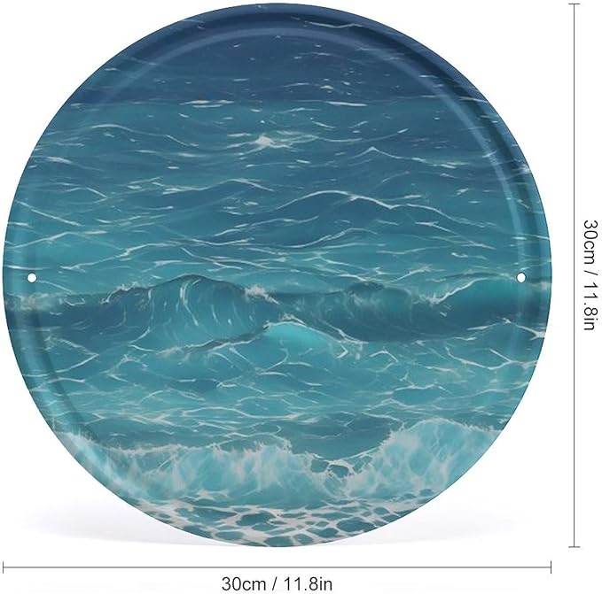 Wall Picture, with The Deep Ocean Printed Circular Iron Hanging Picture,Wall Art Decor,Home for Bedroom Living Room Bathroom Decor,Iron Painting 11.8X11.8 in