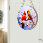 Harooni Spring Cardinal Door Wreaths, Wooden 12x12 inch Door Hanger with Floral Design, Farmhouse Wall Sign for Home Yard Garden Decoration