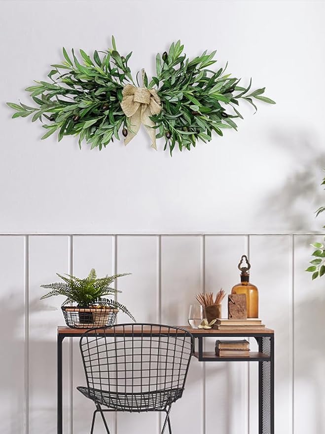 Artificial Olive Swag, Floral Swag with Green Leaves and Olive Fruit, Fake Olive Leaves Decorative Swag