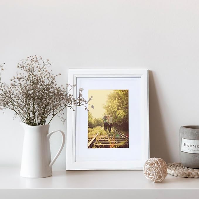 KTKDE 11x13 Picture Frame,Display Pictures 8x10 with Mat or 11x13 Without, Tempered Glass,13 by 11 White Wooden Frame Wall Gallery Poster Frame best gift