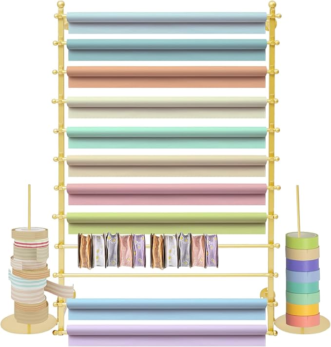 12-Tier Wall Mounted Scarf Rack, Scarf Display Rack, Towels Storage Hanger, Commercial Hijab Scarf Holder Organizer Space Saving for Retail Stores, Boutiques, Home (Gold, 31.5in Width)