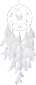 Handmade Feather Dream Catchers, Dream Catchers for Girls with Butterfly, Art Room Decoration for Kids Bedroom, Home Decoration Wedding Party Blessing Gift (White)