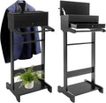 Wooden Valet Stand for Men, Black Suit Valet Stand with Drawer, Suit Rack, Shoe Shelf, Valet Clothes Stand Clothing Rack Used in Entryway, Office, Living Room
