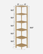 TUTOTAK Corner Shelf with LED Light, 6-Tier Corner Bookshelf for Small Space, Narrow Display Corner Shelf Stand with Storage Rack, for Living Room, Bedroom, Natural BS08BN006L