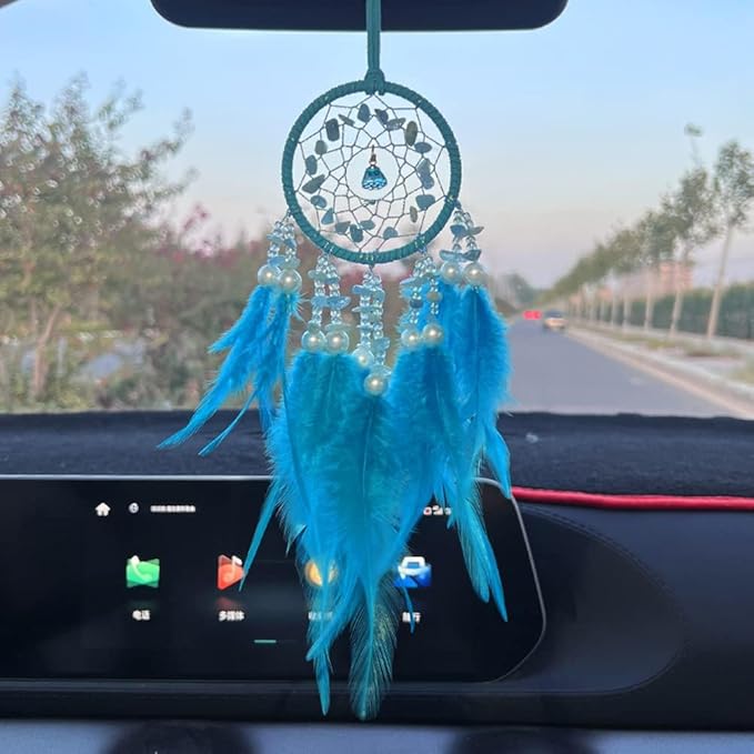 Small Dream Catcher Blue, Car Ornaments for Rear View Mirror Dream Catchers for Cars Hanging Accessories Dreamcatchers