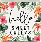 Hello Sweet Cheeks Bathroom Decor Summer Bathroom Decor Flower Summer Decorations Wooden Box Sign for Home Office Farmhouse Table Shelf