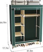 Portable Wardrobe, Simple Wardrobe, with 5 Shelves, Hanging Rod and Non-Woven Fabric Cover, Suitable for Small Spaces.(Green, 41.3 in)