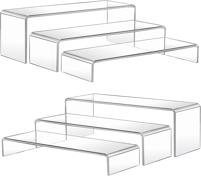 MerryNine Acrylic Risers Display Stand, 6 Pcs Clear Plastic Rectangle Stand for Cupcakes, Figures, Cosmetics, Collectibles (Large)