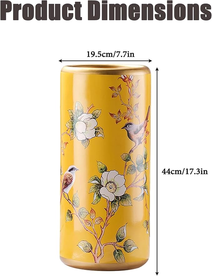 Ceramic Entryway Umbrella Stand,Handmade Appliques Chinese Umbrella Stand Barrels,Vintage Floor Standing Cane Holder Placed & Flower Vases for Hotel Office Home Entrance,B,17.3in
