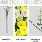 Fake Artificial Hanging Flowers for Outdoor, 8 PCS Silk Morning Glory Faux Flowers with Eucalyptus Leaves,Realistic Hanging Plants for Wedding Home Office Garden Decor