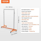 VEVOR Z Rack, 300 lbs Industrial Grade Z Base Garment Rack, 24" x 63" x 71" Clothes Rack, Sturdy Steel Heavy Duty Clothing Rack w/Lockable Casters for Home Garment Store Orange