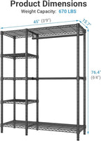 VIPEK V7C Garment Racks with Cover Portable Closets for Hanging Clothes, Heavy Duty Clothes Rack with Shelves Metal Closet Wardrobe, Max 670lbs, Black Rack with Grey Upgraded Polyester Cover