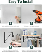 6 Pack Closet Rod Bracket, Heavy Duty Closet Rod Support with Rod Holder, Wall Mounted Closet Shelf Brackets with Triangle Stabilizing Design for Closet, Bathroom and Kitchen, Black