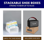 12 Pack Shoe Storage Bins, Waterproof Storage Boxes, Shoe Containers For Sneaker Display, Hat Organizer, Stack-able Cardboard Boxes, with Marking Labels, Transparent Window(13.2'' x 8.3'' x 5.1'')