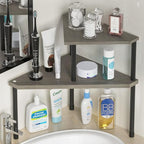 Weenson Bathroom Counter Organizer Over Sink Organizer for Toiletries, Makeup, Kitchen Countertop Organizer Spice Rack for Salt, 2-Tier Corner Counter Shelf for Coffee Area Storage(Rustic Grey)