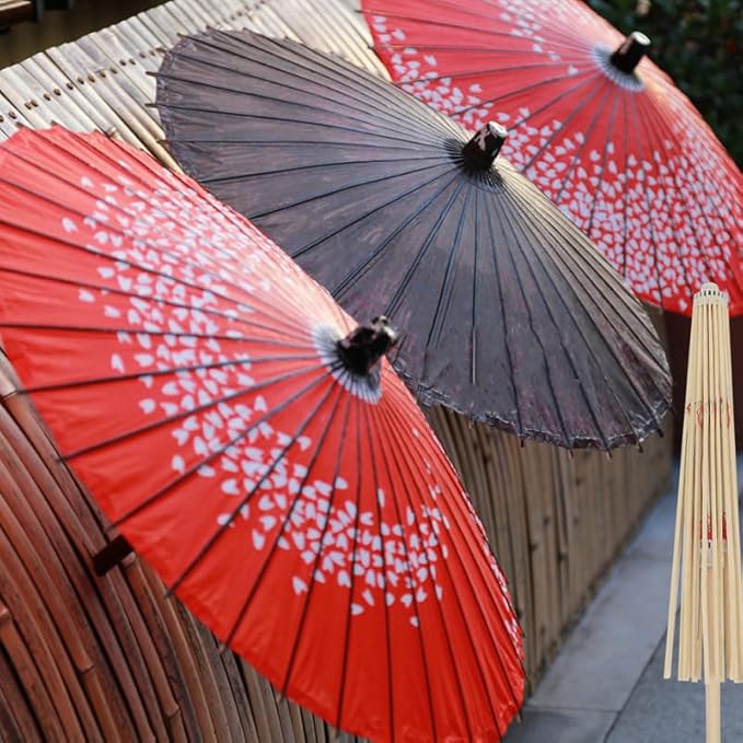 MAGICLULU 2Pcs Creative Oiled Paper Umbrella Stands Skeleton for Paper Umbrella Projects for Home Decoration and Photo Props Craftsmanship with Lines