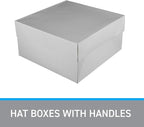 Hat Boxes with Handles - White - 14" x 14" x 7" - Case of 25 - Sturdy White Cardboard Hat Box with Handles - Premium Cardboard Hat Boxes with Lids for Secure Storage - Elegant Hat Box Solution