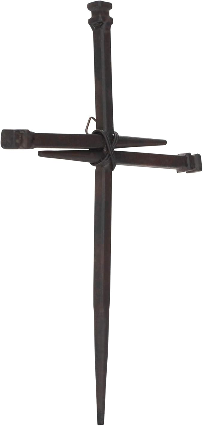 Dicksons Small Three Driven Nails Brown Rust Look 8.5 Metal Wall Cross
