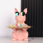 French Bulldog Gifts Statue Tray Organizer for Keys, Candy, Jewelry, Earrings, Entrance Piggy Bank - Modern Decor Pink Resin French Bulldog Decor Entryway Table, Coffee Table, Office Desk, Home Decor