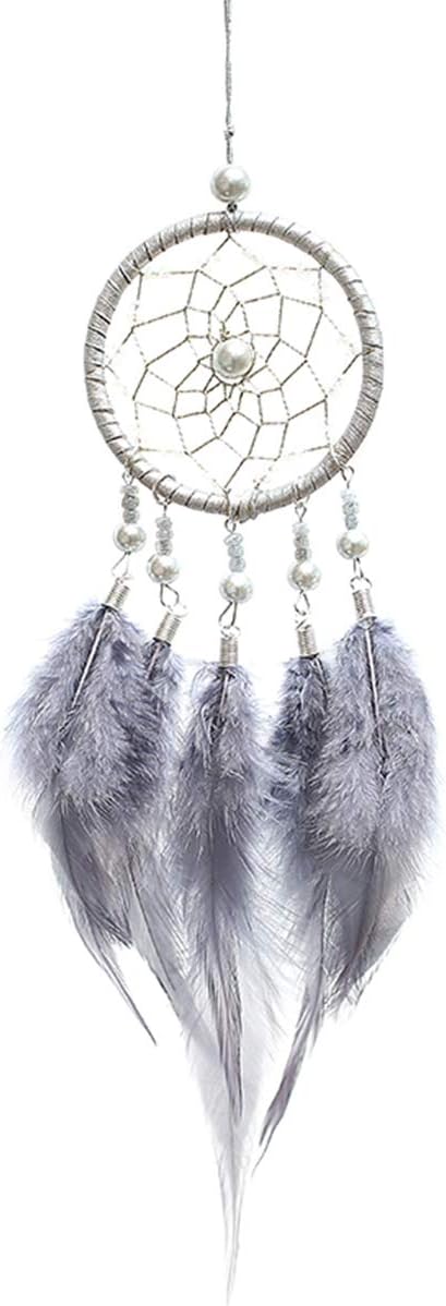 Feather Dream Catcher Rearview Pendant, Small Charm for Car Interior, Wall and Bedroom Hanging Decorations (Gray)